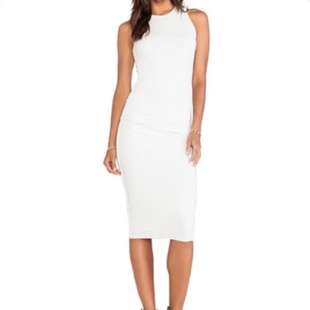 JAMES PERSE | 1 / S | Sleeveless Ruched White Wide Tank Cotton Blend Midi Dress